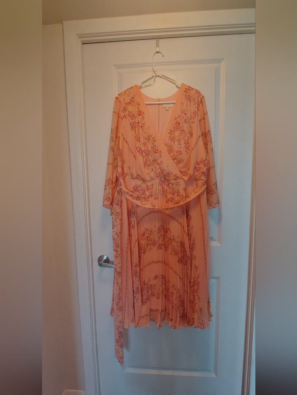 Laura+ Peach Floral Wrap-style Midi Dress - Women